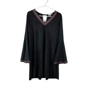 THML Black Faux Suede Bell Sleeve Dress Embroidery Detail Sz M NWT